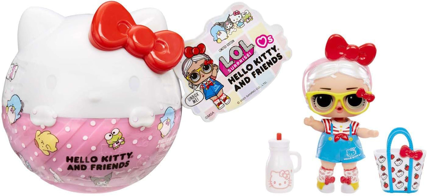 LOL Överraskning! Love Hello Kitty and Friends - 1 docka med 7 överraskningar, slumpmässigt urval, 8 samlarföremål, för barn från 4 år och uppåt, rosa