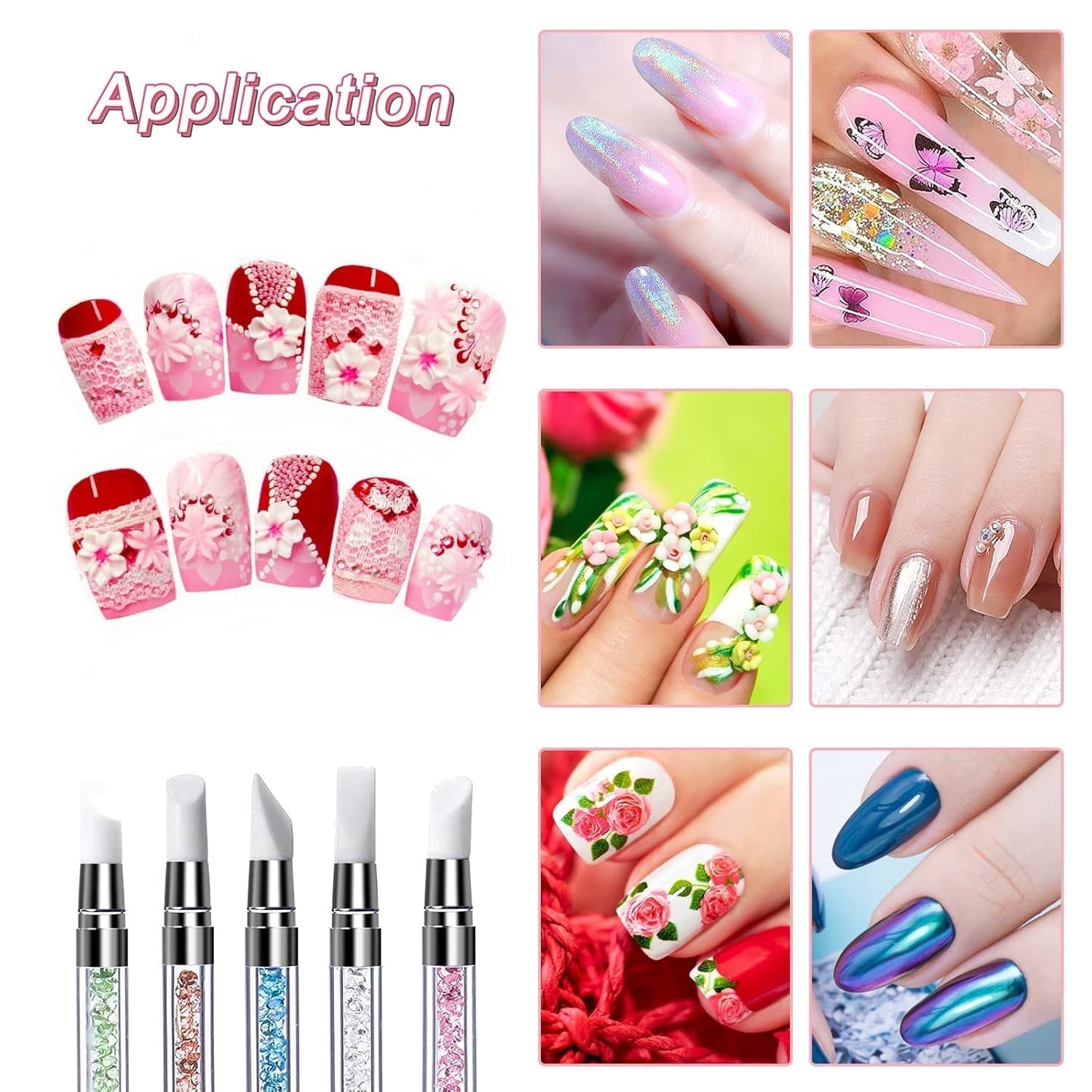 Qufiiry 5PCS Silikon Nagel Pinsel, Gel Schnitzen Pinsel, Silikon-Modellier Pinsel Set, Doppel Köpfe DIY Maniküre Werkzeug