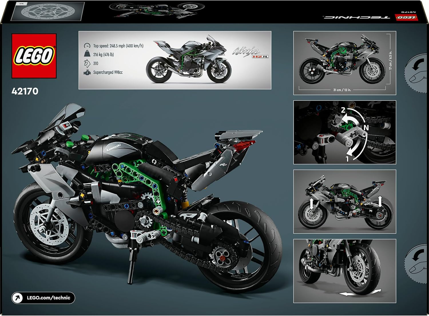 LEGO Technic Kawasaki Ninja H2R motorcykel, barn och vuxna födelsedagspresent, dekoration, leksak, modell för pojkar och flickor ålder 10+ 42170 Byggset Besuche den LEGO-Store