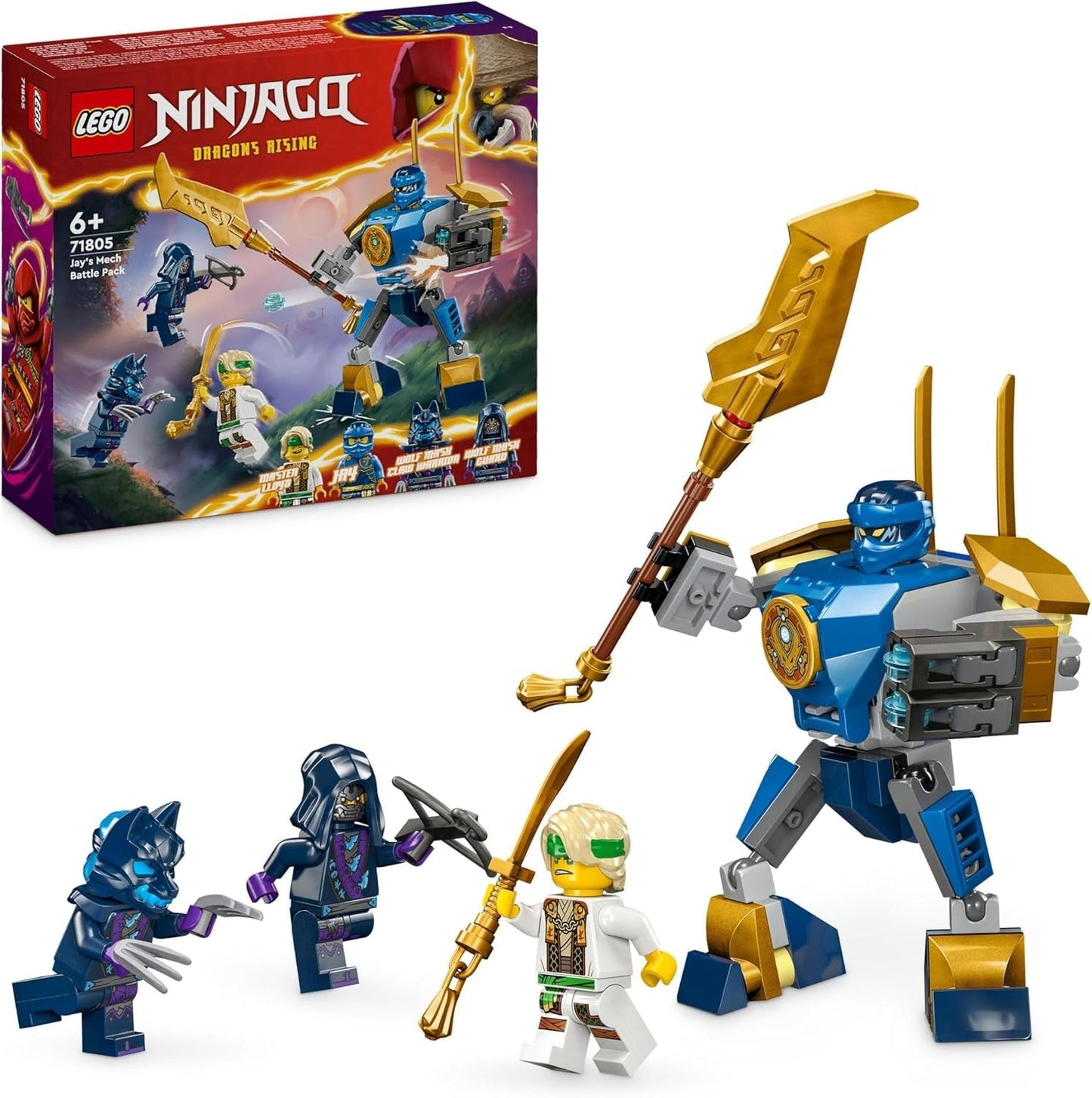 LEGO NINJAGO Jay Battle Mech, ninja leksak för barn med figurer, inklusive Jay minifigur med mini katana, actionfigurer och mek, liten present till kreativa pojkar och flickor från 6 år 71805 Byggset Besuche den LEGO-Store Single