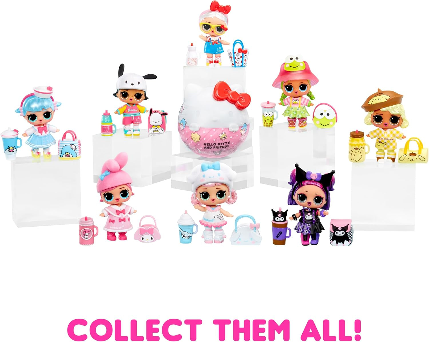 L.O.L. Överraskning! Älskar Hello Kitty and Friends - 1 docka med 7 överraskningar, slumpmässigt urval, 8 tots att samla in, present till barn 4+, Pink Naty Shop Dolls