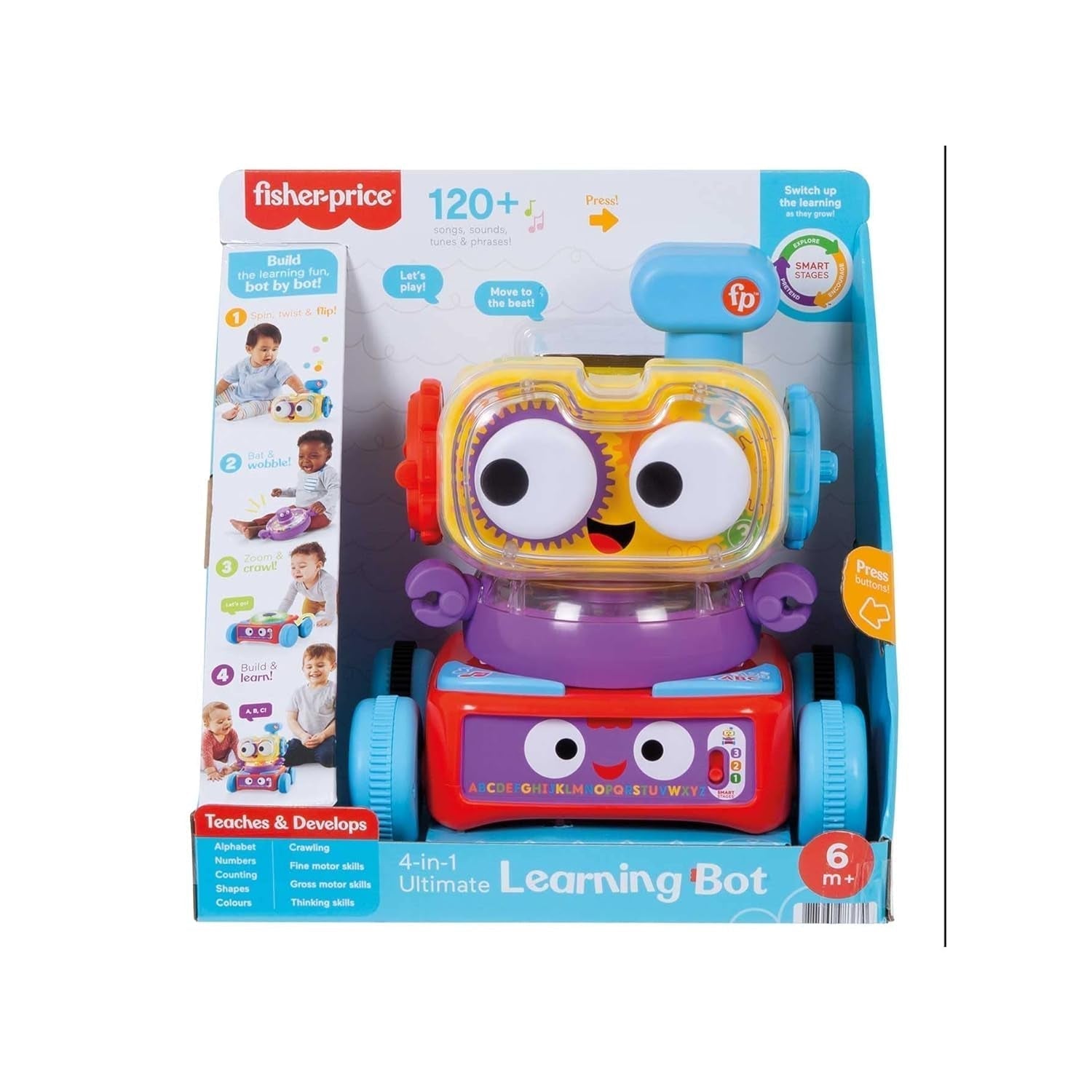 Fisher-Price 4-i-1 inlärningsrobot Linus för spädbarn och småbarn, 6 månaders leksak - tysktalande, HCK39 Babyleksaker Naty Shop Spanska