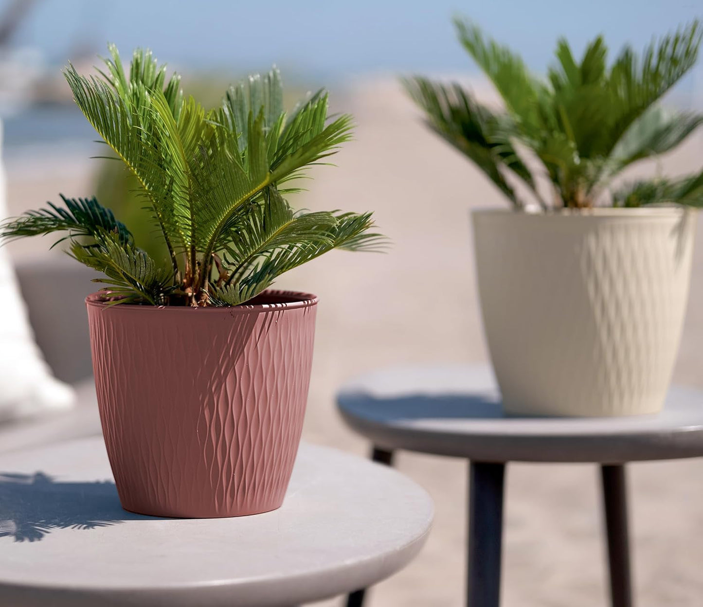 Set med 5 bruna krukor, diameter 16 cm - Rejäla plastkrukor - Dekorativ planteringskruka med dräneringsmöjlighet - Elegant kruka för inom- och utomhusbruk