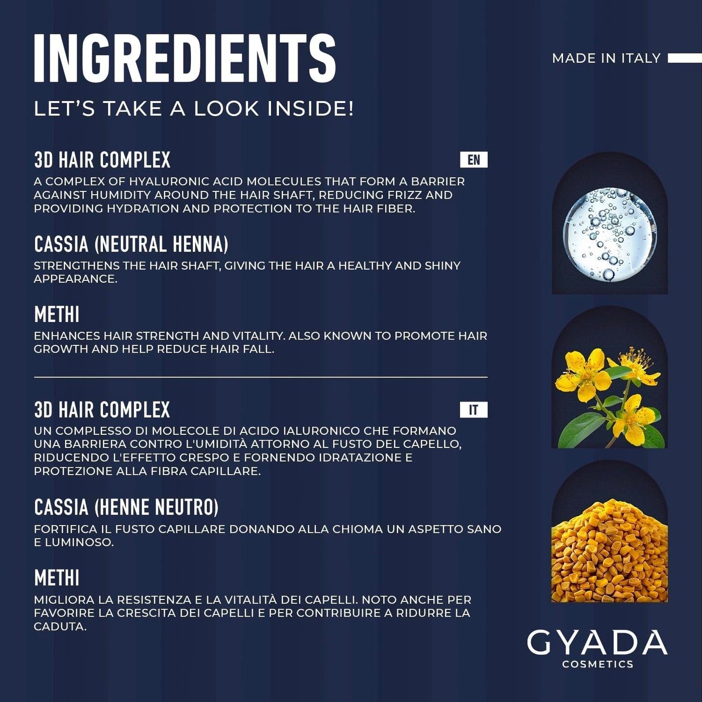 GYADA COSMETICS, hyalurvedisk stärkande ayurvedisk kompress, professionell behandling för fint och svagt hår, antifrizz med methi, maca, neutral henna, 200 ml Naty Shop hårmask