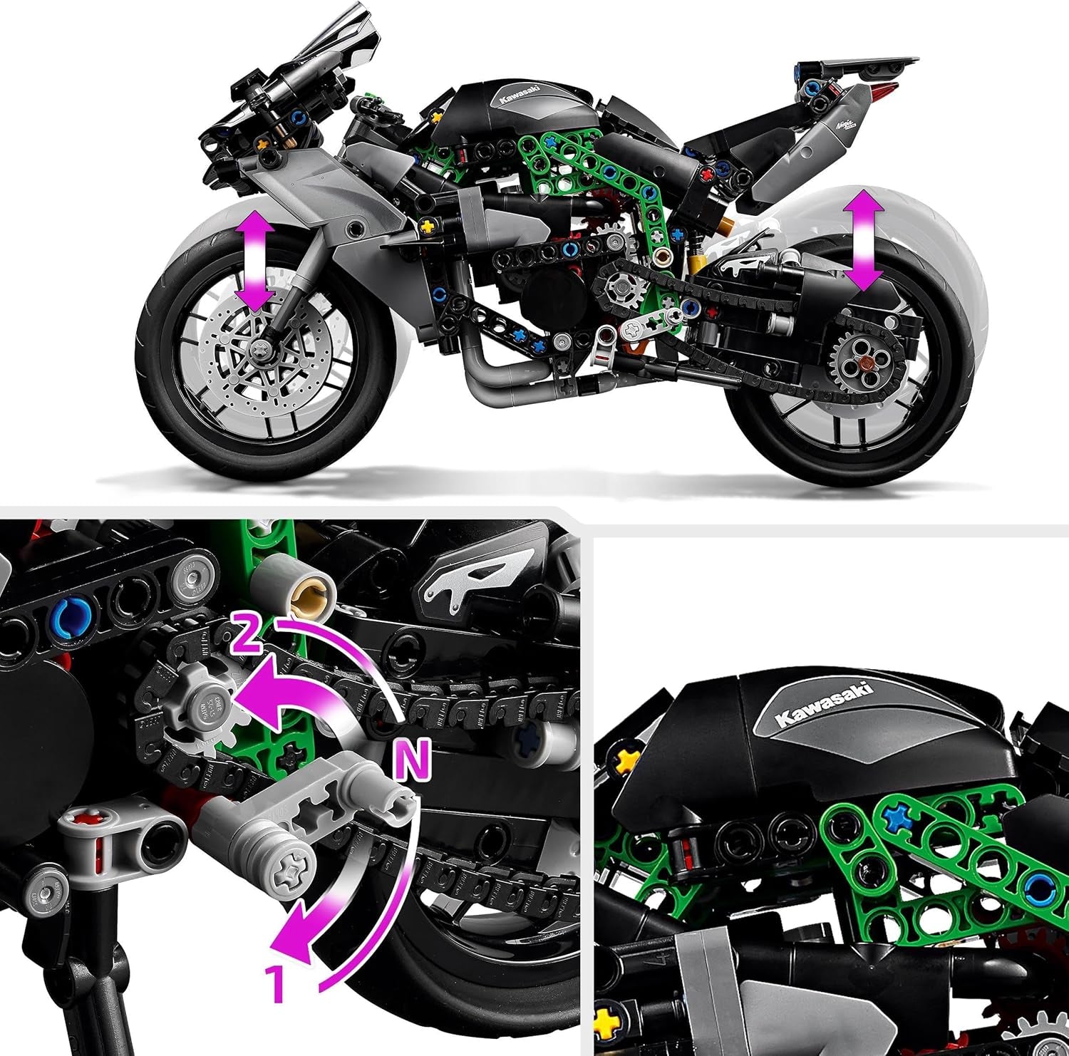 LEGO Technic Kawasaki Ninja H2R motorcykel, barn och vuxna födelsedagspresent, dekoration, leksak, modell för pojkar och flickor ålder 10+ 42170 Byggset Besuche den LEGO-Store