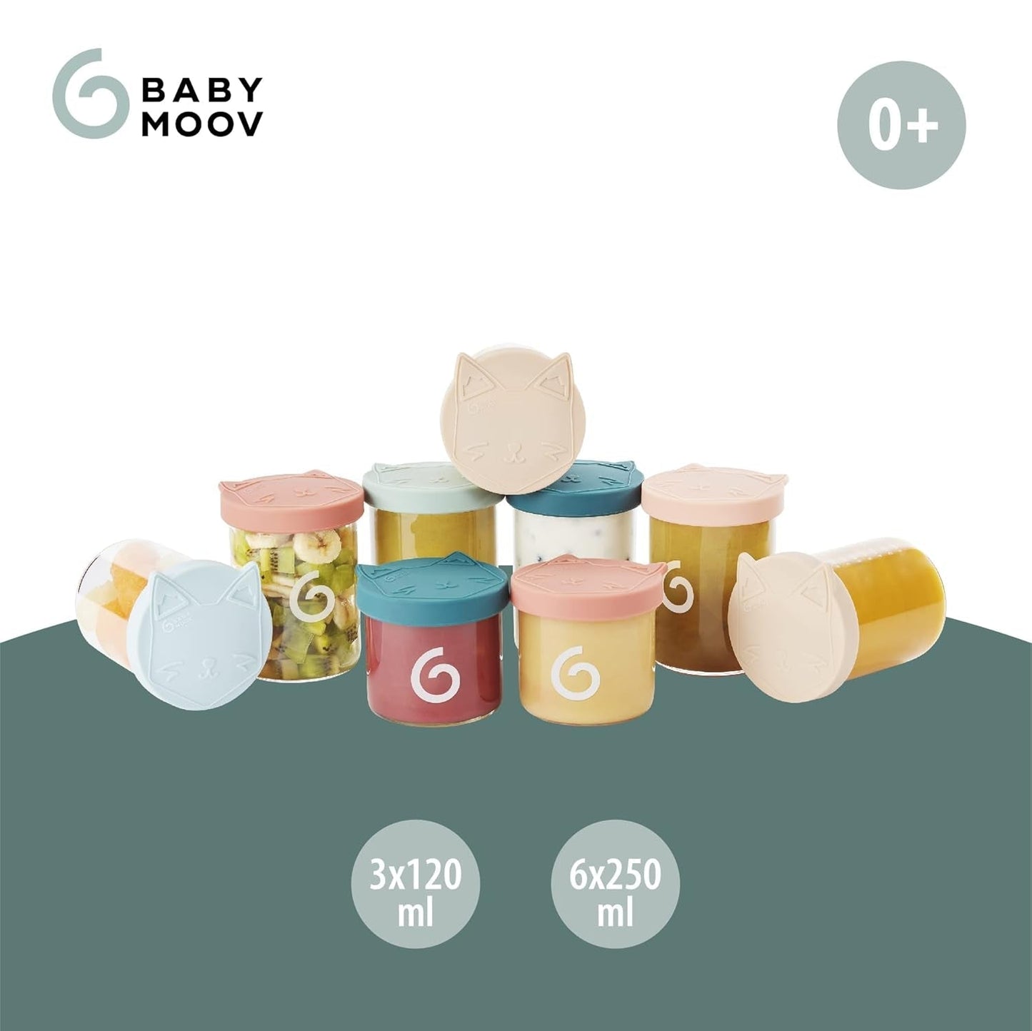 Babymoov ISY BOWLS barnmatsbehållare av robust, temperaturbeständigt glas - för förvaring/frysning av barnmat, 6x 250ml + 3x 120ml Matförvaringslådor Naty Shop