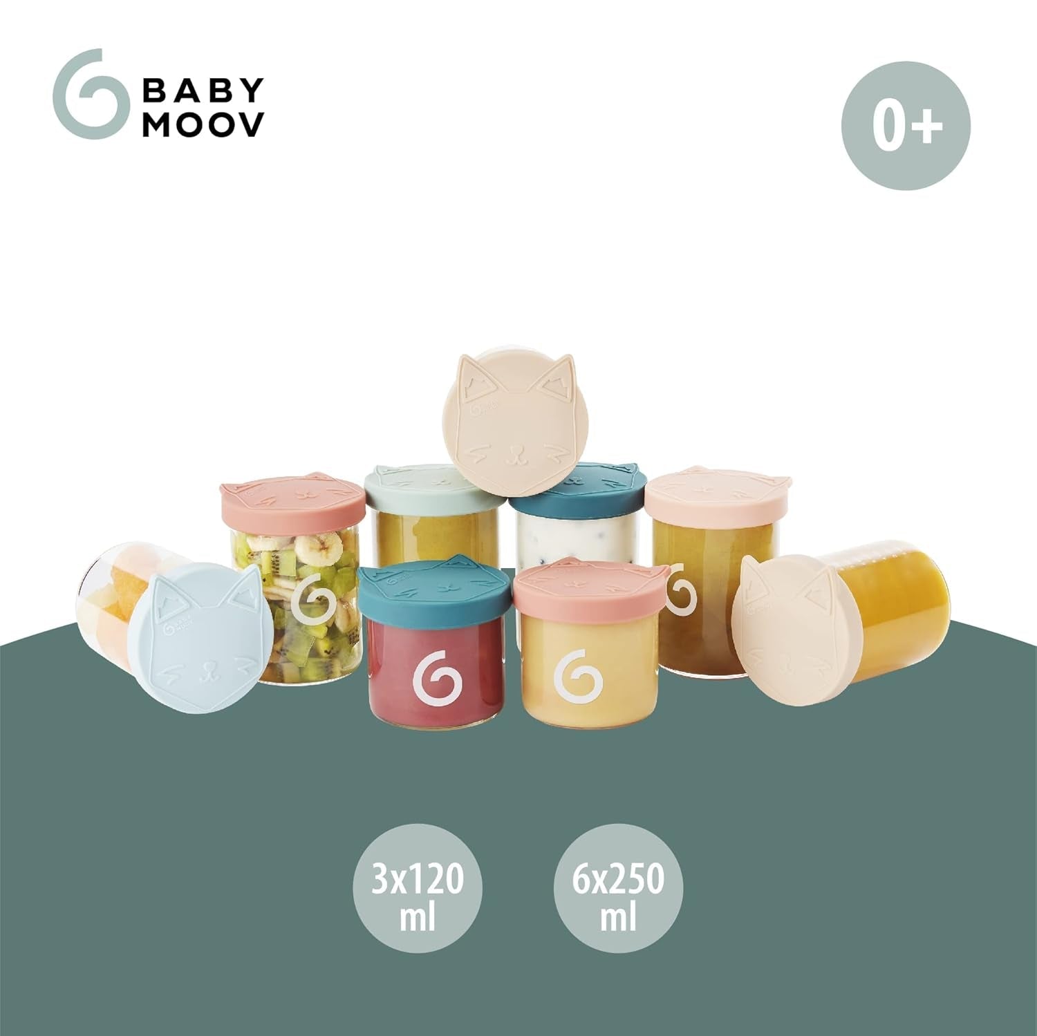 Babymoov ISY BOWLS barnmatsbehållare av robust, temperaturbeständigt glas - för förvaring/frysning av barnmat, 6x 250ml + 3x 120ml Matförvaringslådor Naty Shop