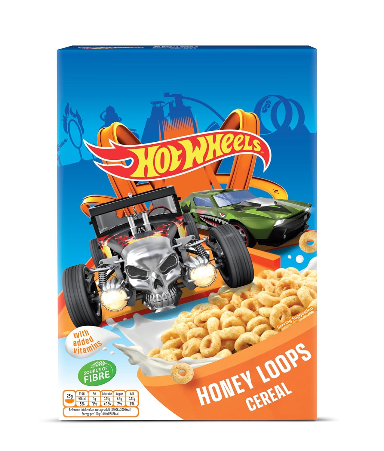Hot Wheels Honey Loops Crunchy fullkornsfrukostflingor med tillsatta vitaminer, 1 förpackning (1 x 375 g)