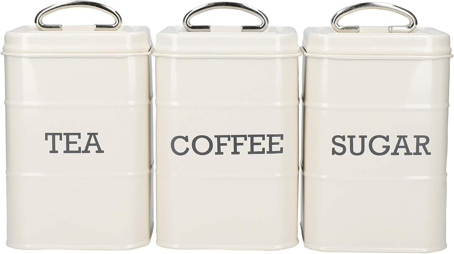 KitchenCraft Living Nostalgia Set med 3 Te Socker Kaffe Förvaringsburkar Presentförpackning Stål Antik Kräm 11cm x 11cm x 17cm Vintageblå Matförvaringslådor Naty Shop Vintage Blå