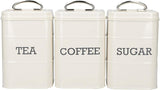 KitchenCraft Living Nostalgia Set med 3 Te Socker Kaffe Förvaringsburkar Presentförpackning Stål Antik Kräm 11cm x 11cm x 17cm Vintageblå Matförvaringslådor Naty Shop Vintage Blå