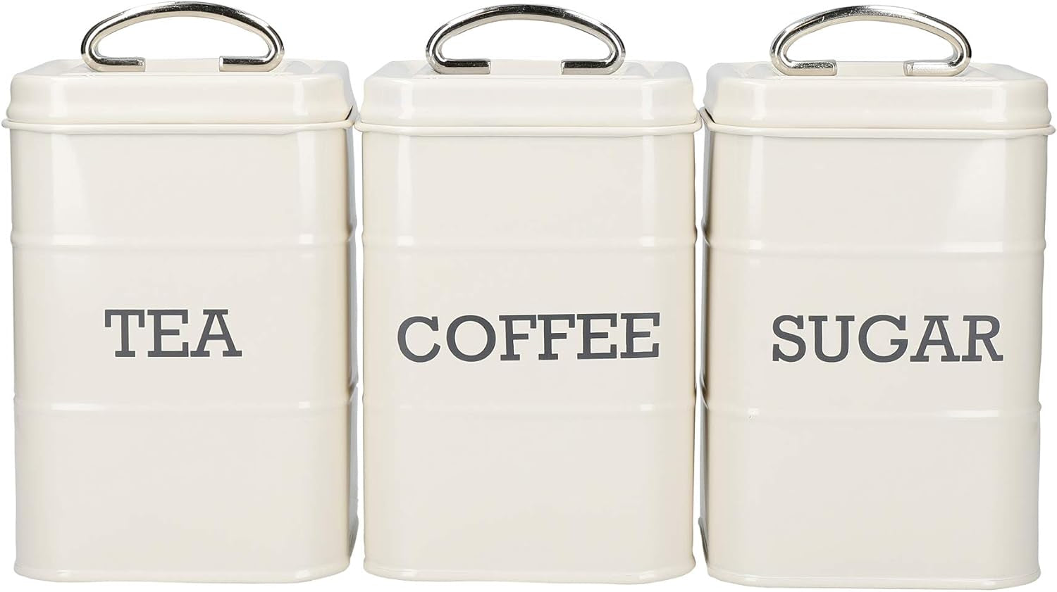 KitchenCraft Living Nostalgia Set med 3 Te Socker Kaffe Förvaringsburkar Presentförpackning Stål Antik Kräm 11cm x 11cm x 17cm Vintageblå Matförvaringslådor Naty Shop Vintage Blå