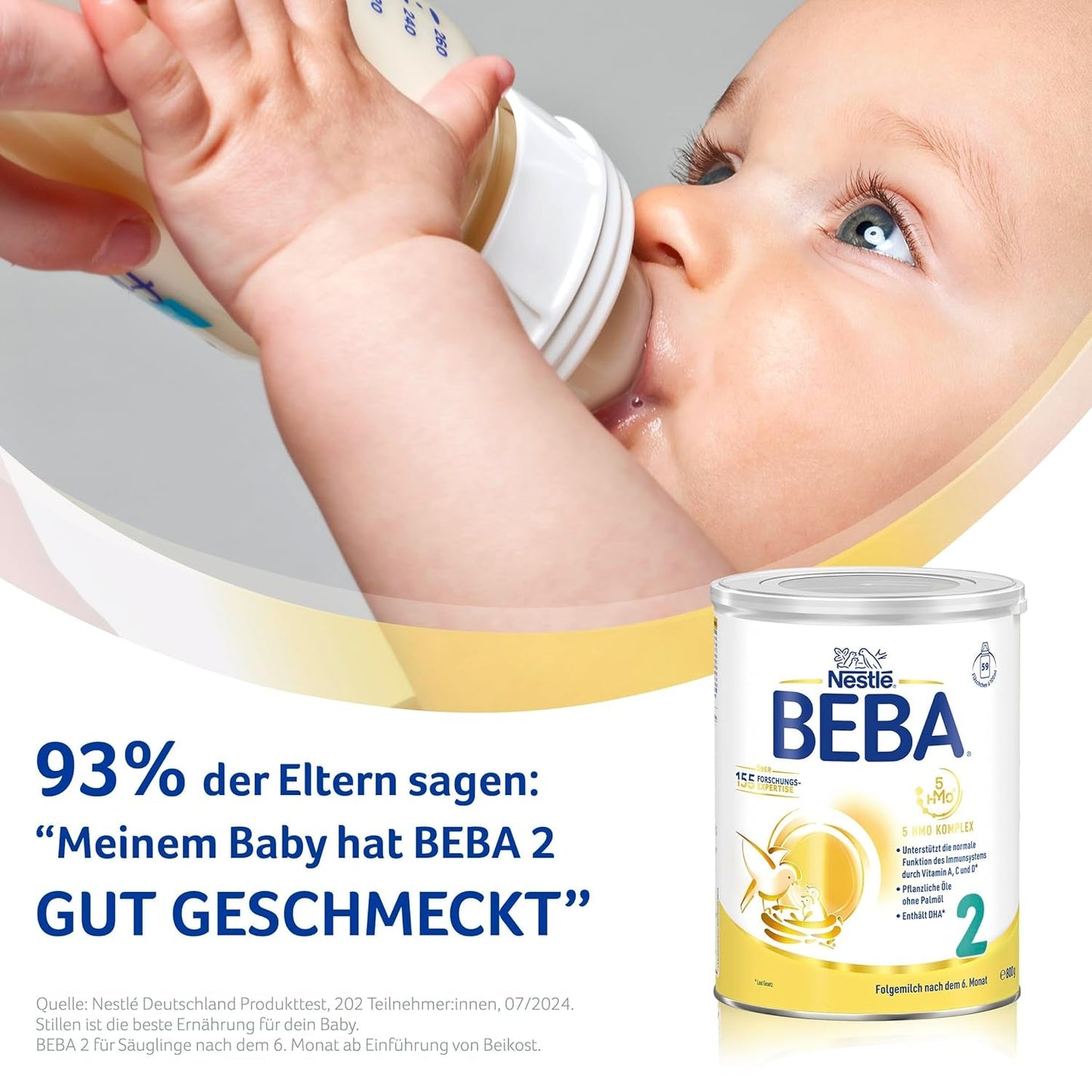 BEBA 2 - Tillskottsmjölk efter 6 månader, med 5 HMO-komplex, åldersanpassat proteininnehåll, laktosfri, palmoljefri, fiskoljefri, barnmat, babymjölkspulver, 3 st (3 x 800g)