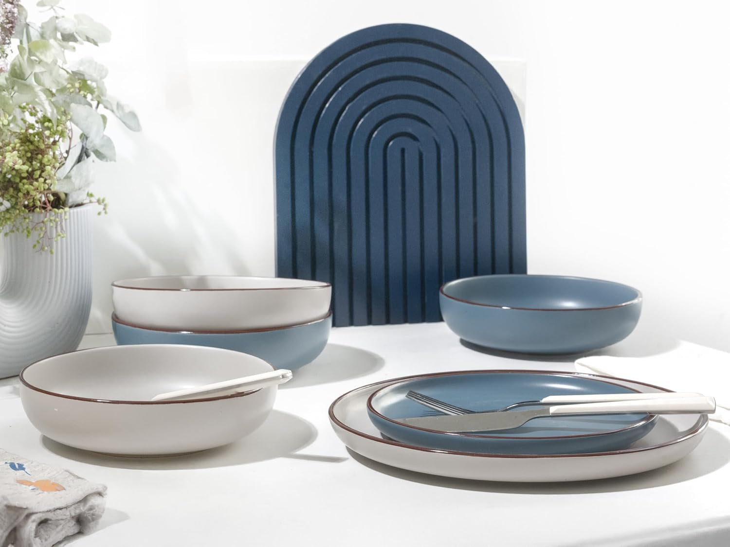 CreaTable, 21016, Modern Scandic Blue-Grey Series, 16-delad servisset, Porslinskombinationsservice, Diskmaskin och mikrovågssäker, Kvalitetstillverkning