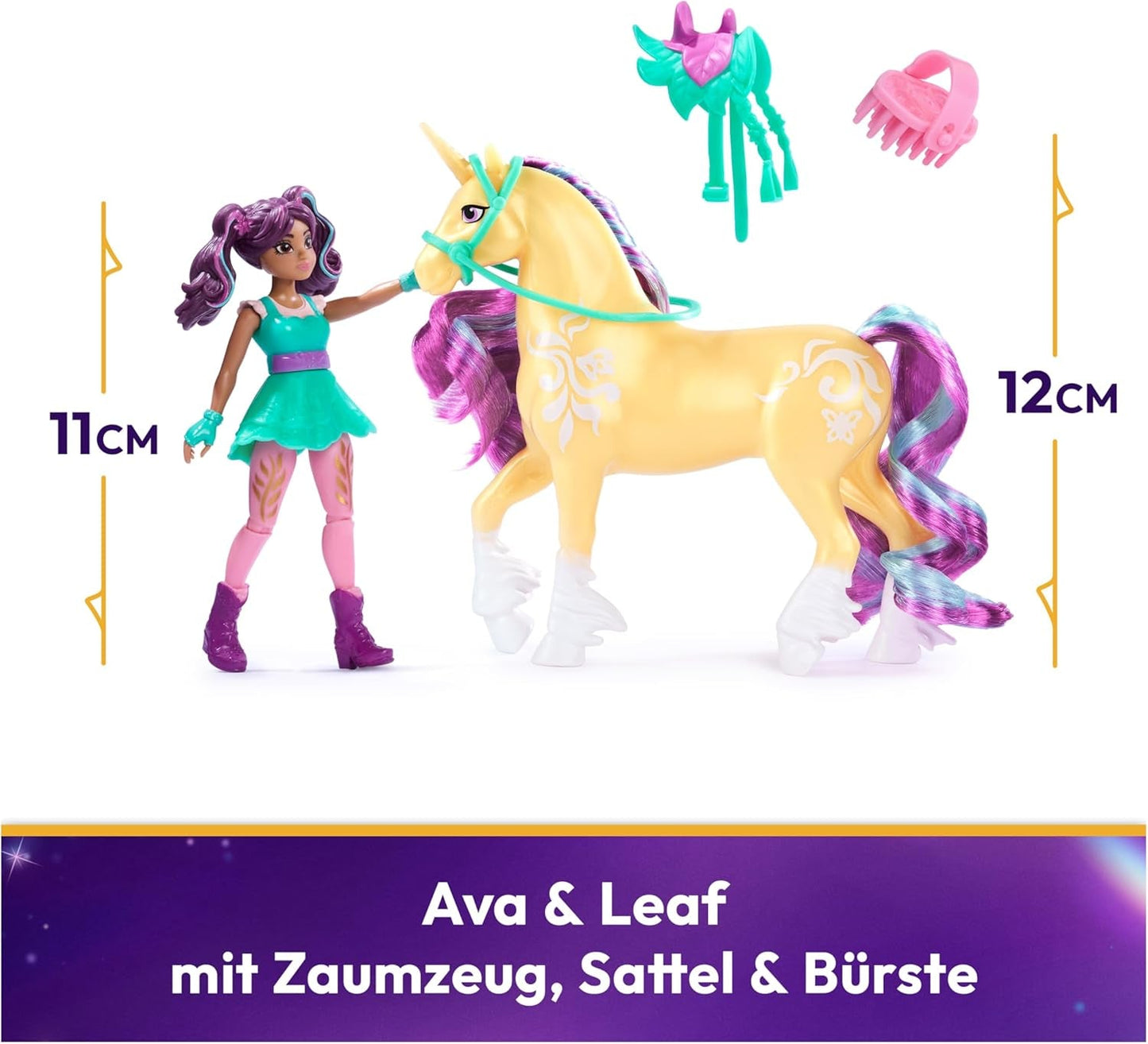 Unicorn Academy AVA och Unicorn Leaf Set - Originalfigurer ca 12 cm höga från den populära Netflix-serien Med två tillbehör och hårborstar För fantasifullt rollspel, för barn från 4 år och uppåt Actionfigurer Naty Shop