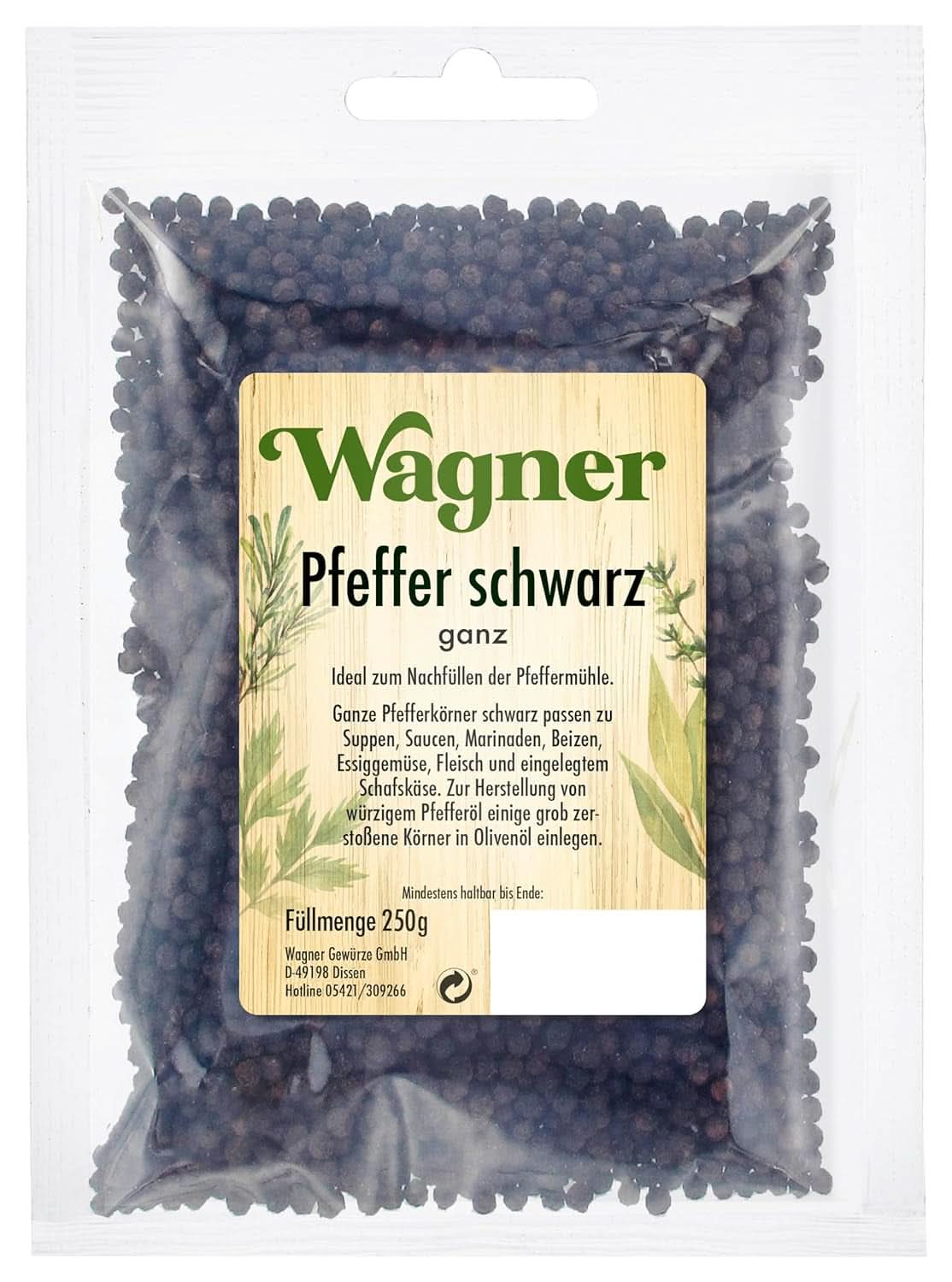 Hel svartpeppar, 1 förpackning (1 X 250 G) Naty Shop Spices 250 gram