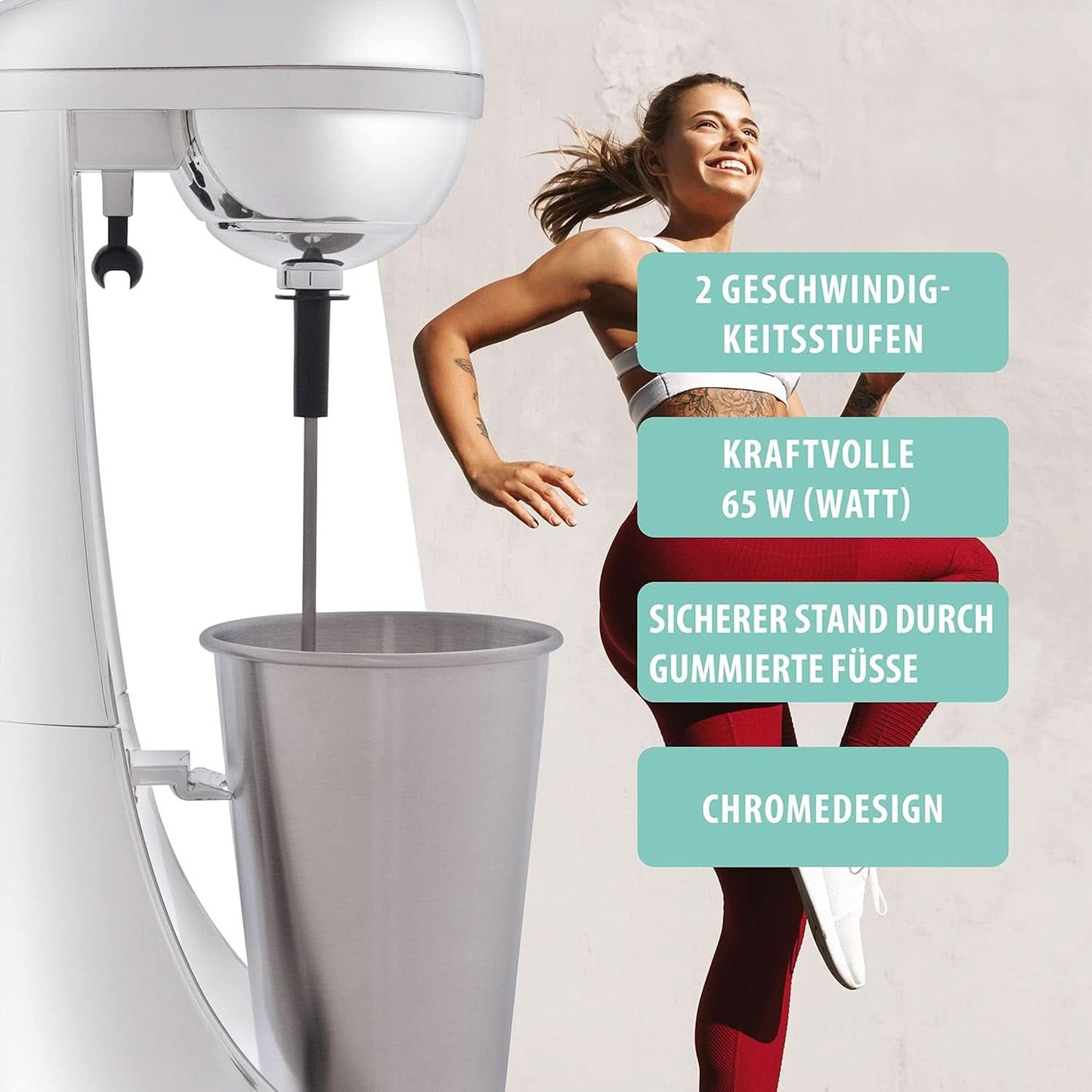 Clatronic® Barmixer U. Milchaufschäumer | Smoothie Maker | 650Ml Edelstahlbehälter | Praktischer Becherhalter | Blandare | 2 Geschwindigkeitsstufen | Kraftvoller 65 Watt Motor | Chromdesgin | BM 3472 Kitchen Naty Shop