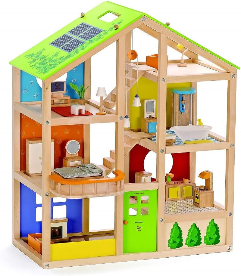 Hape E3401 Four Seasons House, möblerat och E3500 - dockfamilj, ljus hy