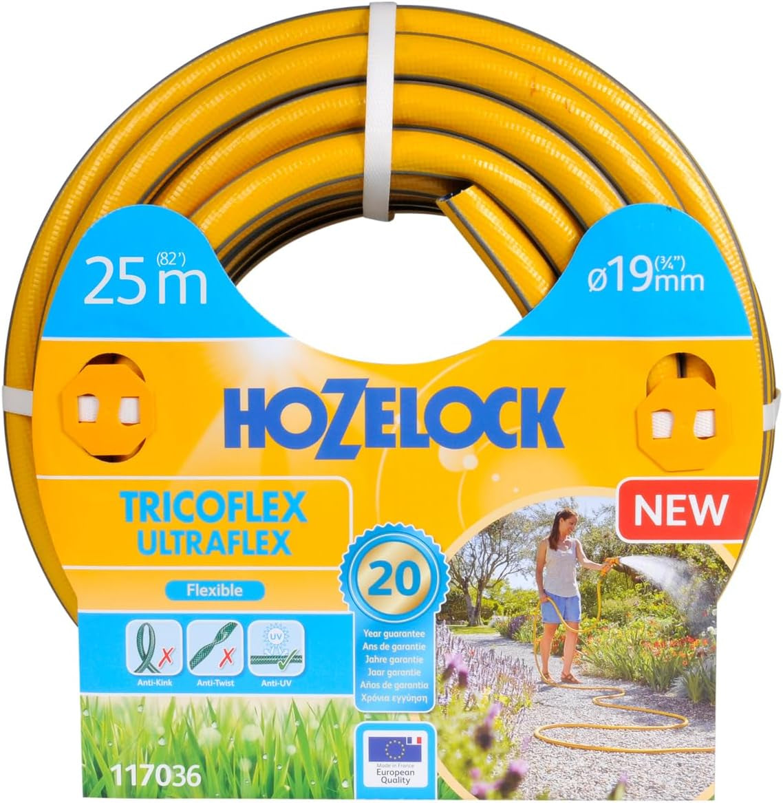 HOZELOCK - Tricoflex Ultraflex slang Ø 12,5 mm (1/2") 20 M: Flexibel trädgårdsslang, väderbeständig, vrid- och böjbeständig, tillverkad av 40 % återvunnen PVC [117002], gul