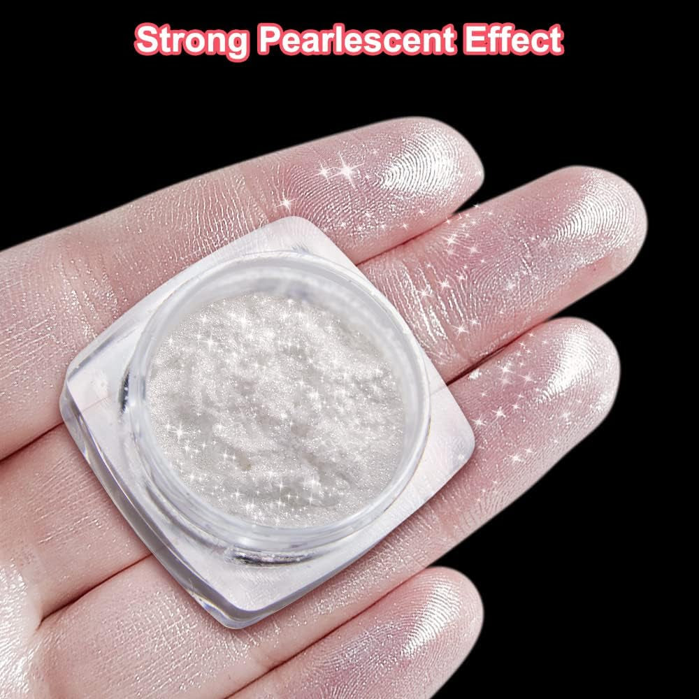 2 Schachteln Weiße Perle Chrom Nagelpuder - Transparent Aurora Ice Shimmer Chrome Pigment Pulver Für Nägel, Glaserad Donut Glitzerpuder Nails Spiegeleffekt-Glitter Nagelkunst-Pulver Für Diy-Salon
