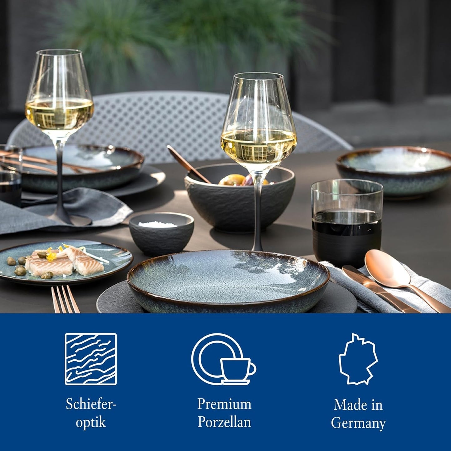 Villeroy & Boch Manufacture Rock Starter Set, 6 delar, svart, diskmaskinssäker, mikrovågssäker, mattsvart servisset, servis, bestick, premiumporslin