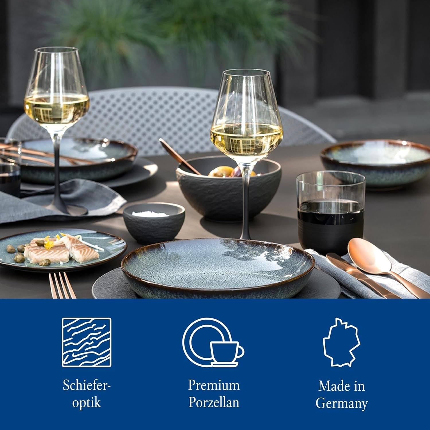 Villeroy & Boch Manufacture Rock Starter Set, 6 delar, svart, diskmaskinssäker, mikrovågssäker, mattsvart servisset, servis, bestick, premiumporslin