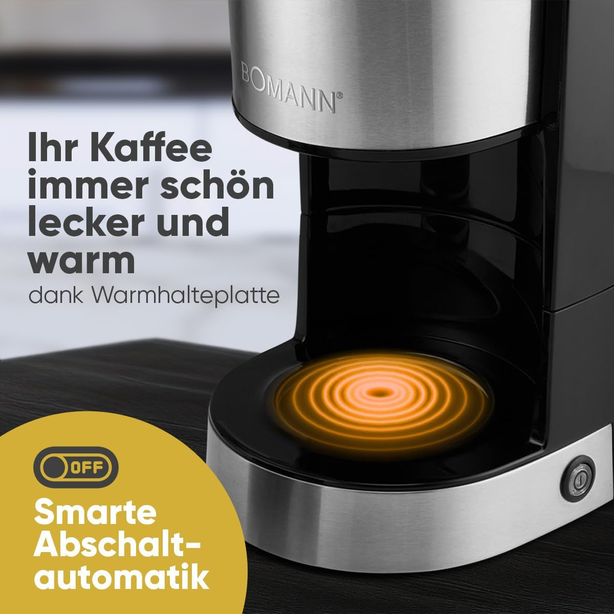 Espressomaskin med Bomann® filter | för 12-14 koppar | Kaffeespressomaskin med filter | Fodral i rostfritt stål | Anti-dropp | Espresso | Kaffeespressomaskin med filter | 800W | KA 6071 CB