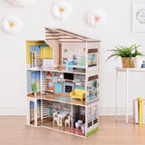Olivia's Little World Modern medelhavsstil 3-våningars interaktivt dockhus i trä för barn med 17 tillbehör till dockmöbler Flerfärgad TD-13551B