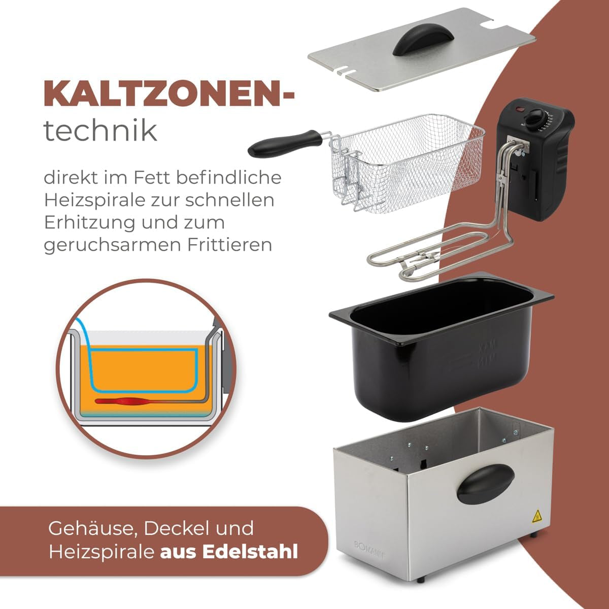 Bomann® oljefritös, 3L kapacitet, Cool Zone Technology och avlopp, 2000 W hushållsapparater Naty Shop