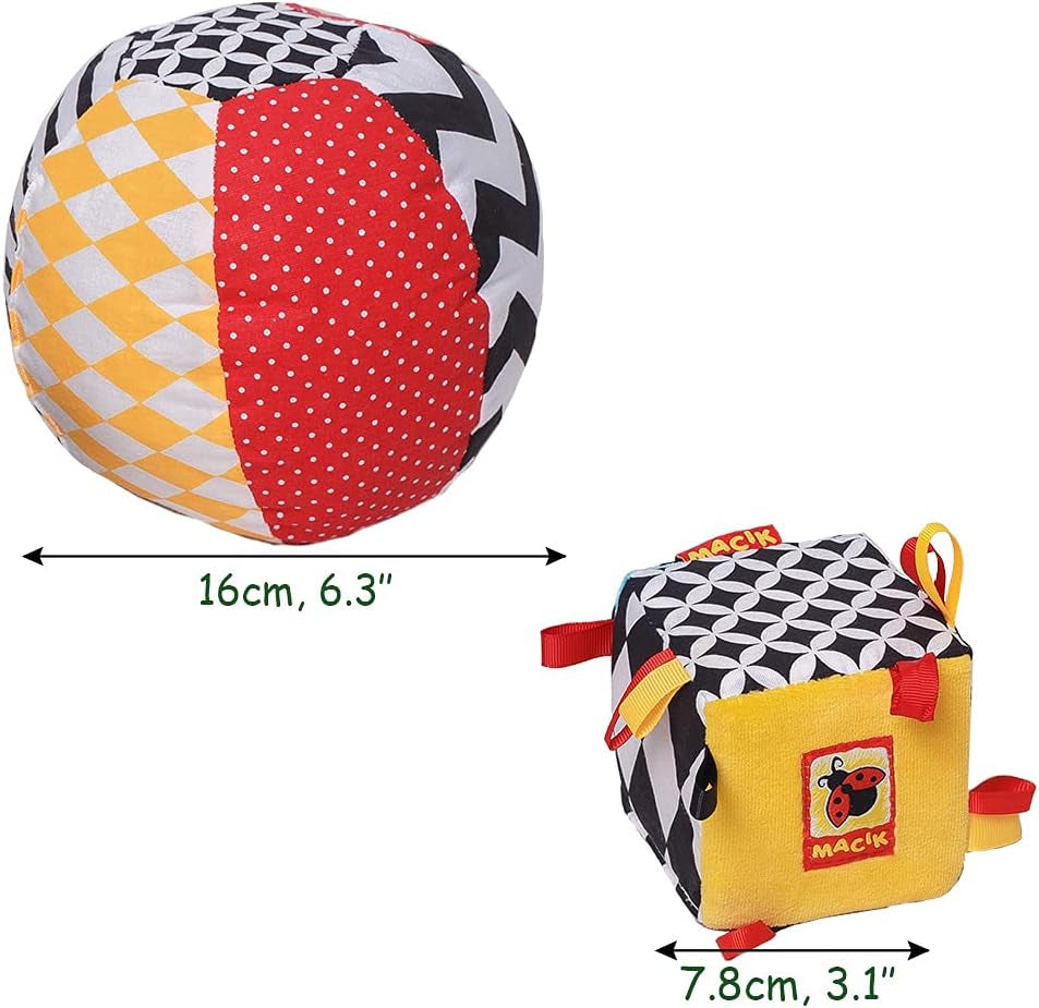 magdum 2 set babykubspel + tygboll - motorisk leksak från 1 år - leksak för barn 6 månader - Montessori-leksak - pedagogisk leksak 1 år - present till barn - boll för barn - kub för barn - presenter för barn Leksaker Bebe Naty Shop