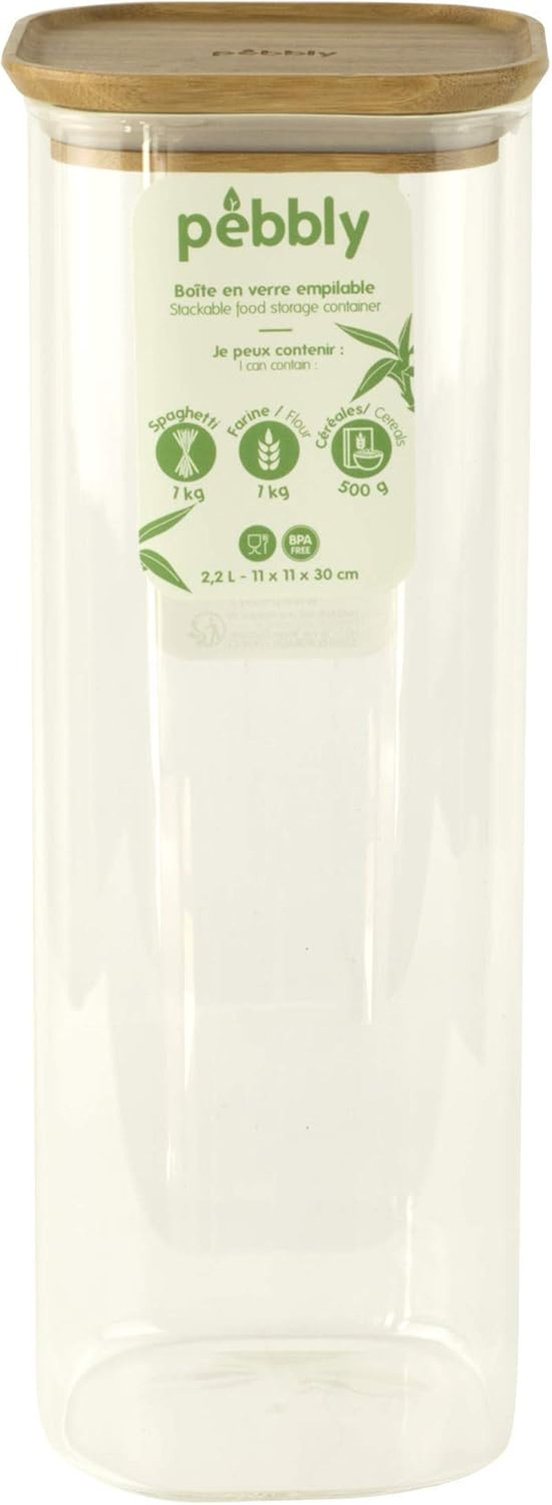 Set med 3 fyrkantiga glasbehållare med bambulock-800ml, borosilikatglas, bambu, silikon, naturlig, 11 x 11 x 11 cm Naty Shop matförvaringslådor 11 X 11 X 30 cm