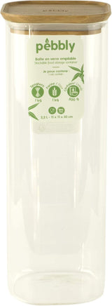 Set med 3 fyrkantiga glasbehållare med bambulock-800ml, borosilikatglas, bambu, silikon, naturlig, 11 x 11 x 11 cm Naty Shop matförvaringslådor 11 X 11 X 30 cm