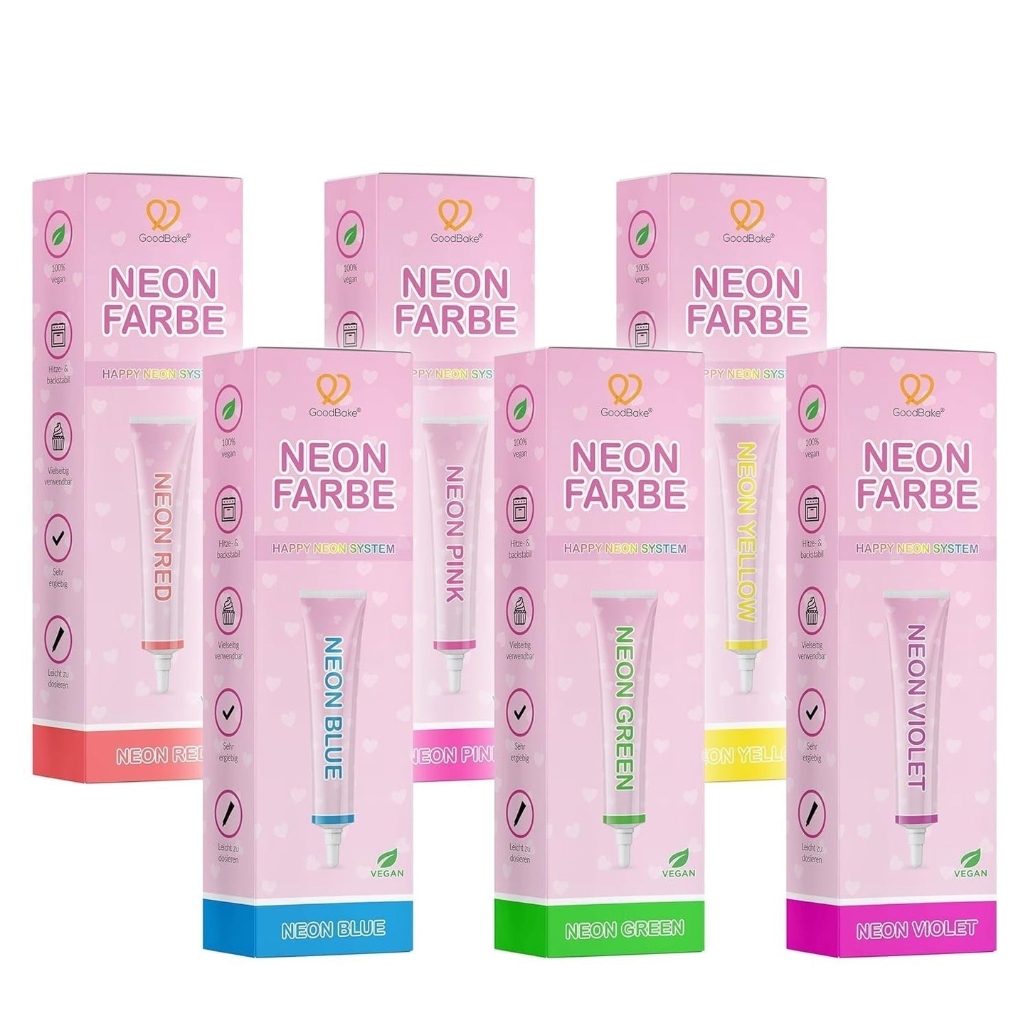 Goodbake Neonlebensmittelfarben 6 Farben Set – Intensiv Lebensmittelfarbe – Lebensmittelfarbpaste – Zum Einfärben Von Torten, Fondant, Buttercreme Uvm. – 100 % vegansk Naty Shop 6Er Set