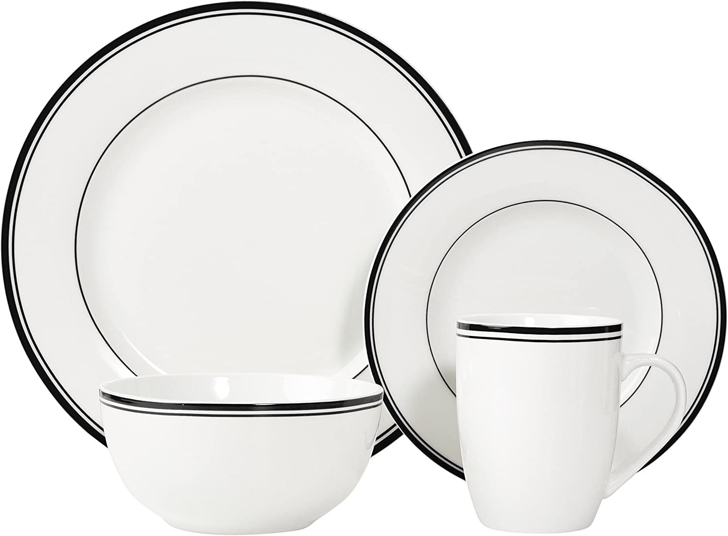 Amazon Basics Coffee Black Rim 16-delad servisset för 4