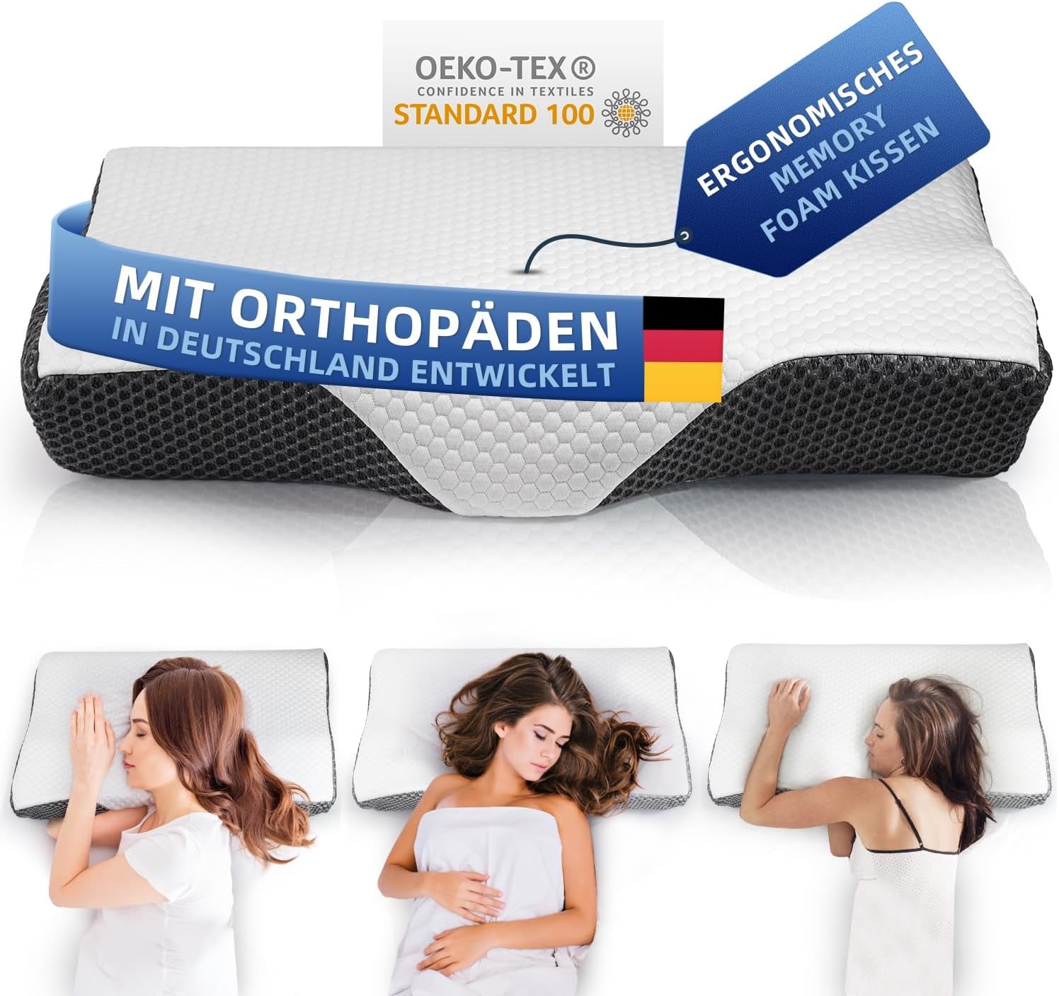 IDEA Kudde, Ergonomisk ortopedisk kudde för nacksmärta, Memory Foam Kudde för sido-, rygg- och bukslipare, Anti-snarkningskudde för män kvinnor (62 * 34,5 * 12/8 cm) Cervikala ortopediska kuddar Naty Shop
