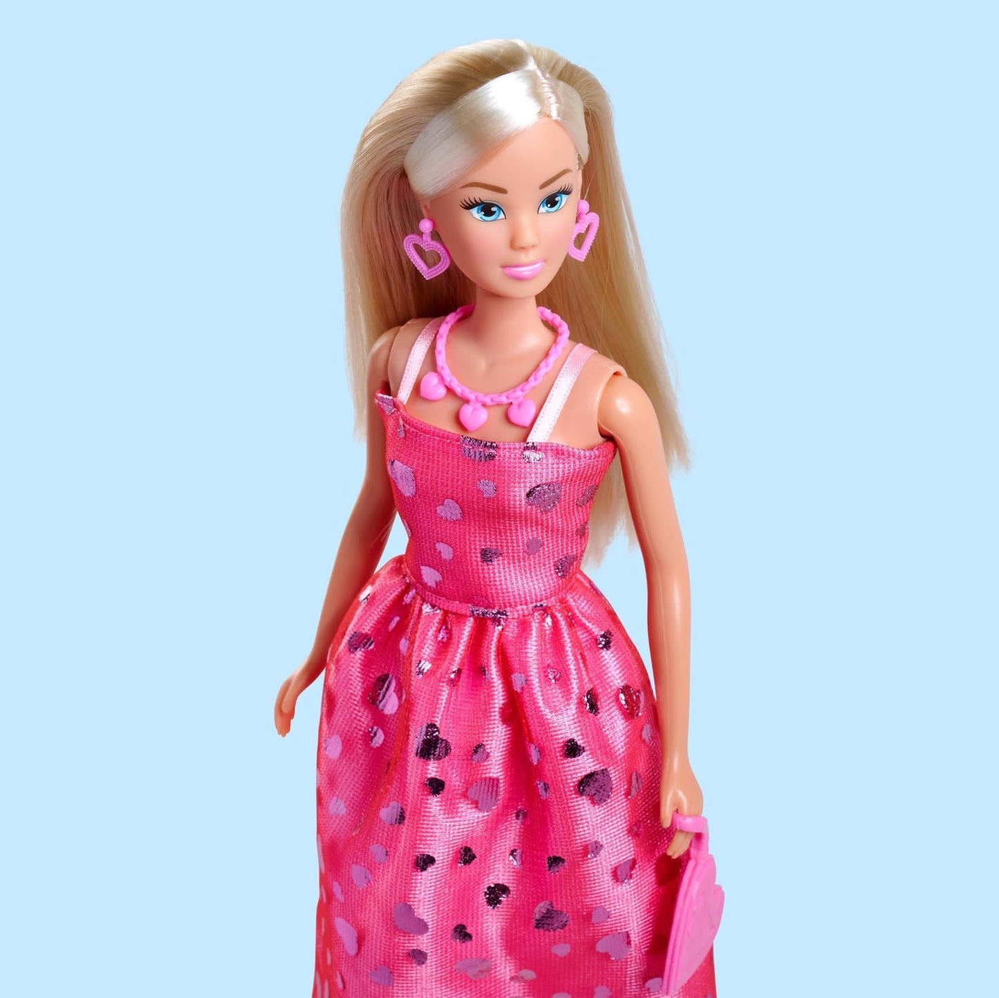 Simba Steffi Love Pink Love – Ankleidepuppe im rosa Glitzerkleid, inkl. Zubehör in Herzform, 29 cm groß, Modepuppe für kreatives Rollenspiel, für Kinder ab 3 Jahren