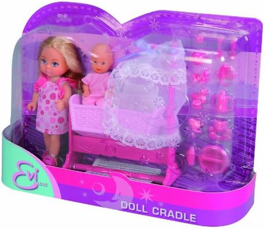 Simba 105736242 - Evi Love Doll Cradle 2 Assorted Evi som Nanny med Cradle and Baby Fashion Doll 12cm för 3 år och uppåt