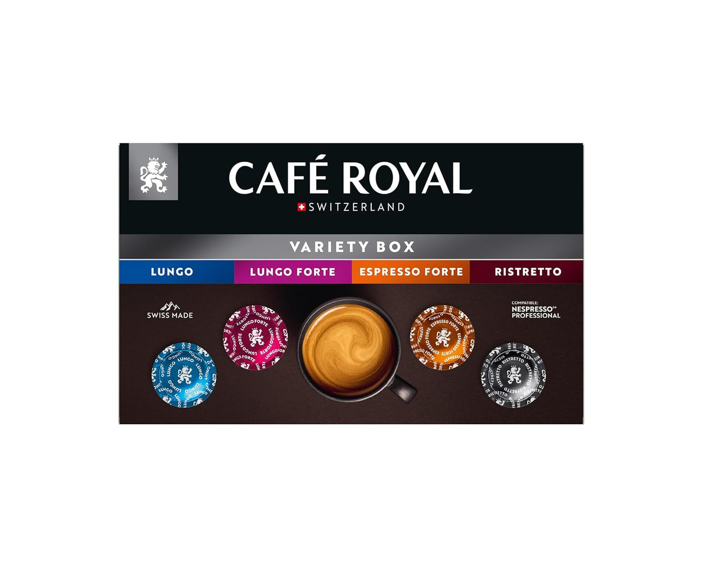 Café Royal Professional Pads, Variety Box, 40 Nespresso (R) Professional-kompatibla pads för kontor och gastronomi, Rainforest Alliance zertifiziert, 100 Prozent Arabica Kaffee