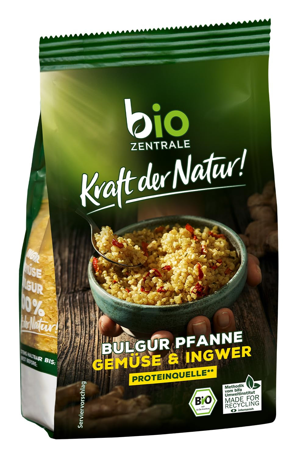 Biozentrale Bulgur i bricka med grönsaker och ingefära | 200 g perfekt för en snabb hämtmat | källa till veganskt protein | lätt att förbereda