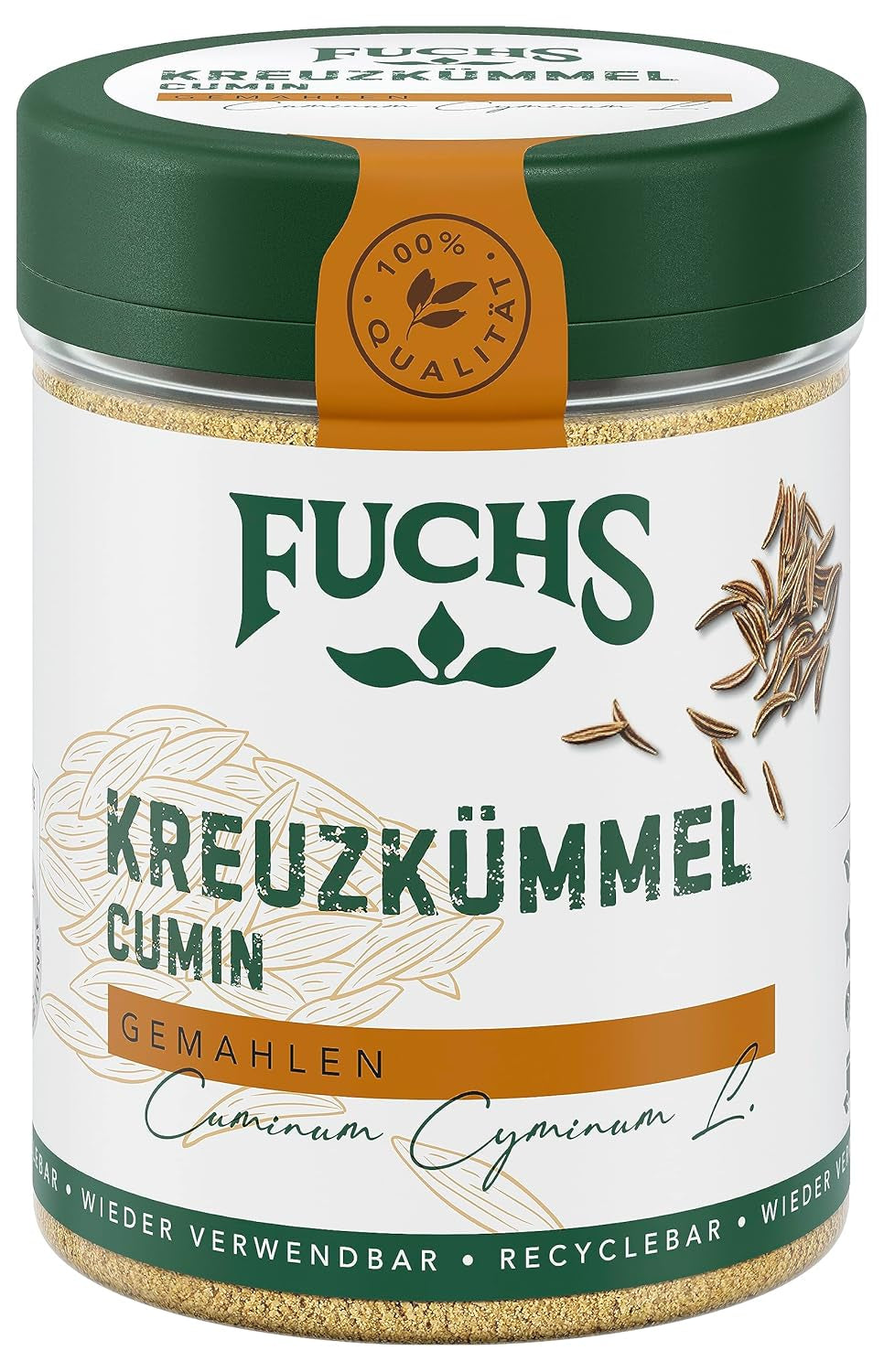Fuchs Gewürze - Kreuzkümmel gemahlen - zum Würzen von Couscous, Hummus och Falafel - naturliga ingredienser - 50 g i wiederverwendbarer, recyclebarer Dos
