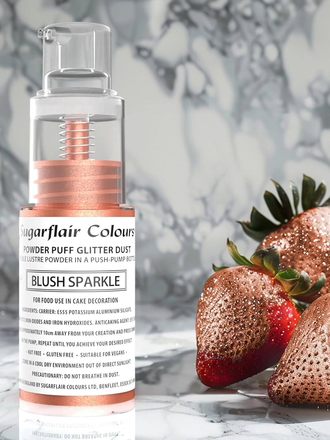Sugarflair Pump Powder Spray, Glitter, Blush, Glitter - matfärg för tårtor, icke-aerosolspray för tårtor, muffins och mer - 10g