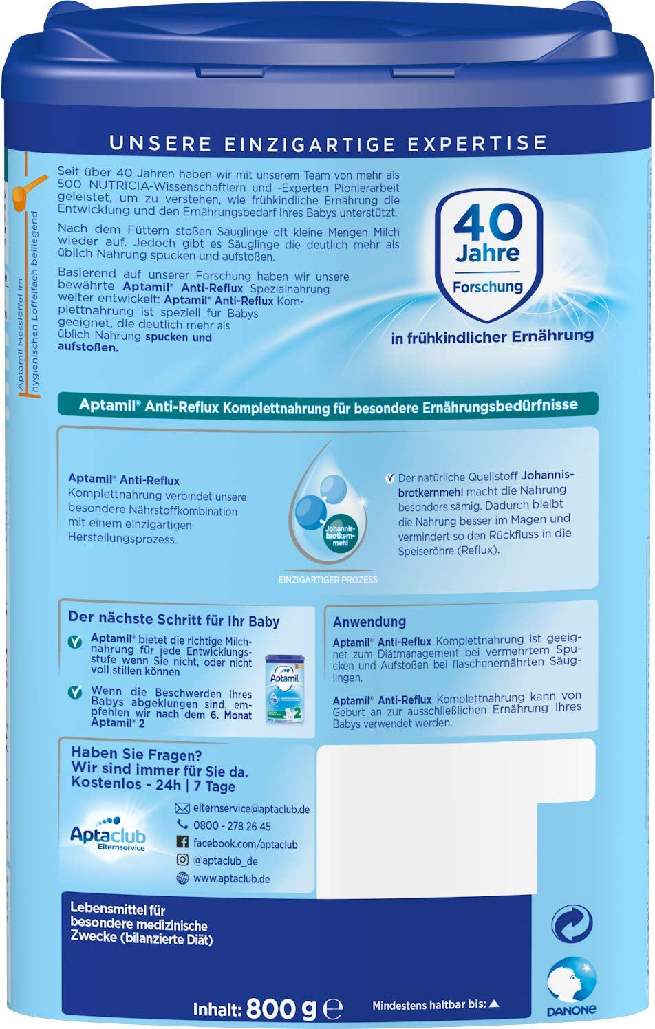 Aptamil Anti-Reflux - Komplett formel från födseln Kosthantering Kräkningar & uppstötningar Babymat Mjölkpulver 1 x 800g
