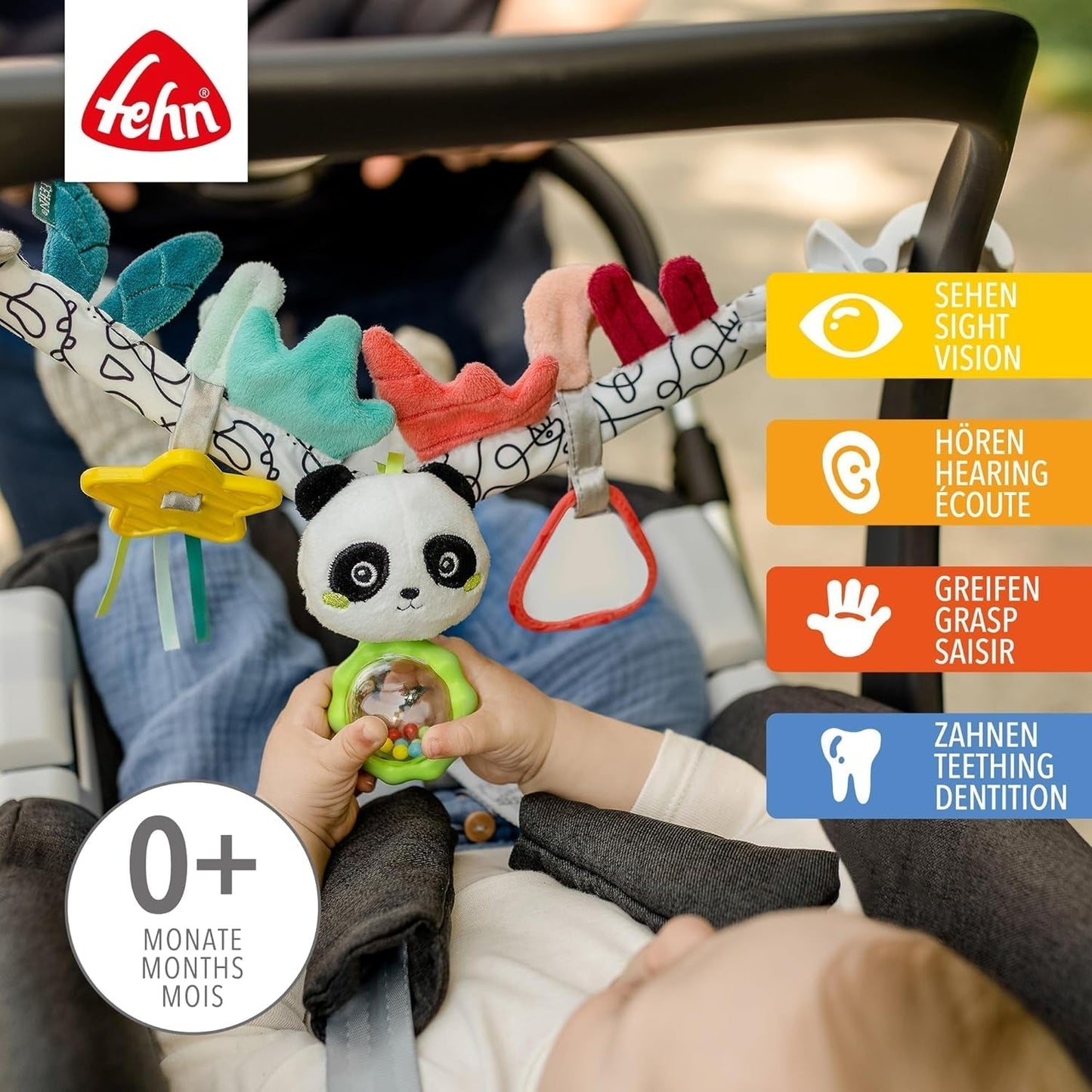Fehn babymobilkedja Panda Baby Mobile - babymobilkedja med söta figurer - flexibel hängande babyleksak - barnvagnsleksak för bebisar och småbarn från 0+ månader Babyleksaker Naty Shop