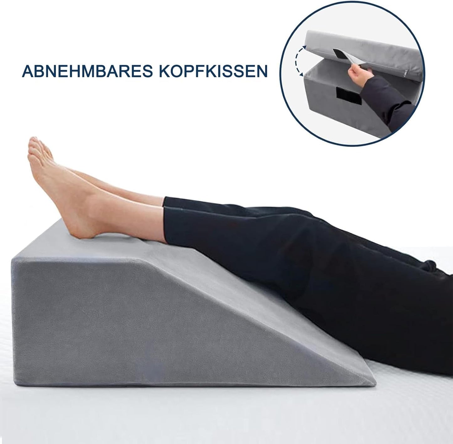 Läskudde och benhiss fjäderkudde, Memory Foam Nackrygg Benkudde, Multifunktionell avtagbar kudde för säng, soffa, sittande, sova och vila (grå)