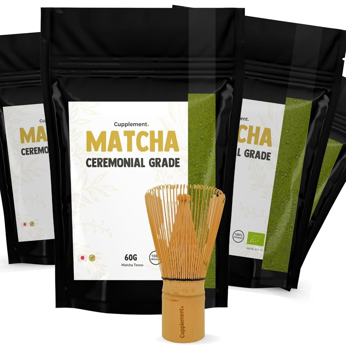 Komplettera Matcha 90 gram ekologiskt - Högsta kvalitet pulveriserat grönt te - Ingen bambuvisp och tråd - Culunary - Nybörjarset - Latte - Visp - Japan - Pulver - Te - Tråd - Påse - Smoothie