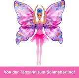 Barbie Dance And Flutter 2-i-1 dansare-till-fjäril transformationsdocka med öppningsbara vingar, lila hår, hårsmycken och avtagbar tutu, HXJ10 Naty Shop Dolls