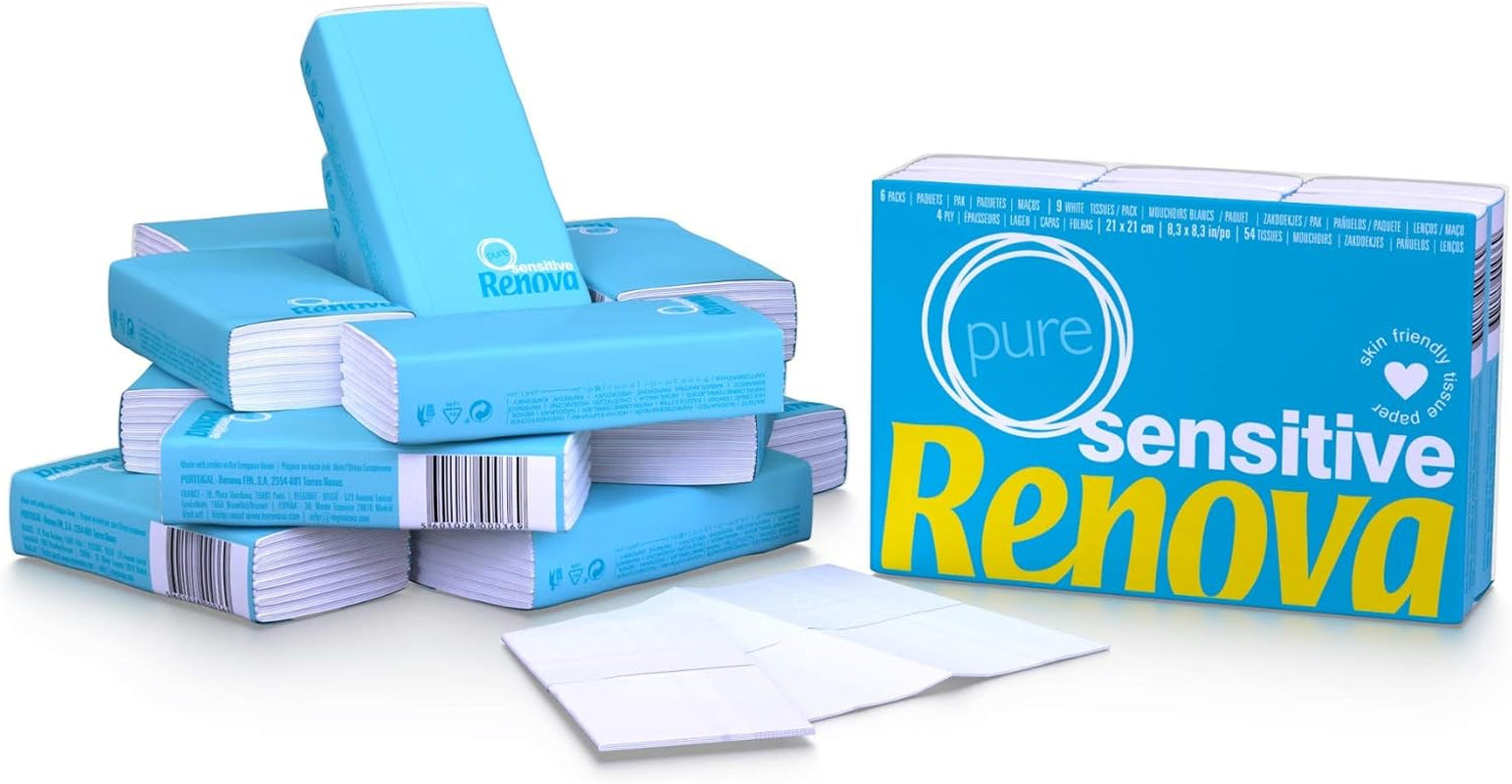 Renova Näsdukar Sensitive Pure - 6 förpackningar vita servetter