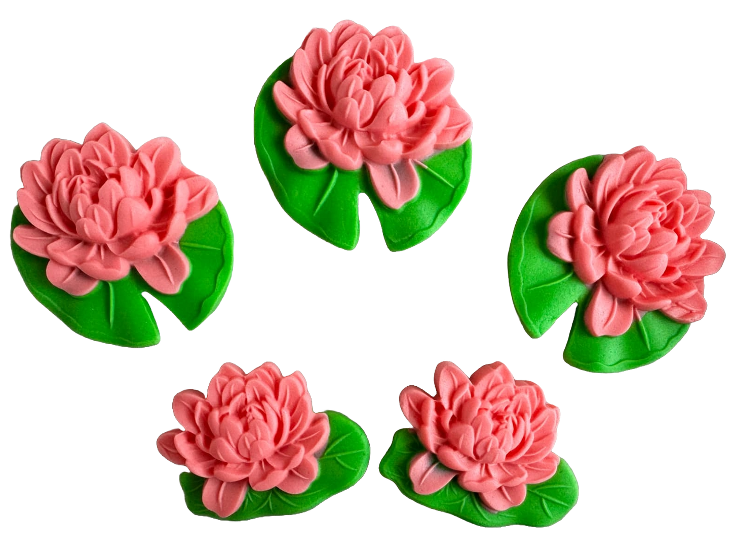 Set med 5 ätbara sockerpastadekorationer, rosa näckrosor Sockerpastadekorationer Naty Shop