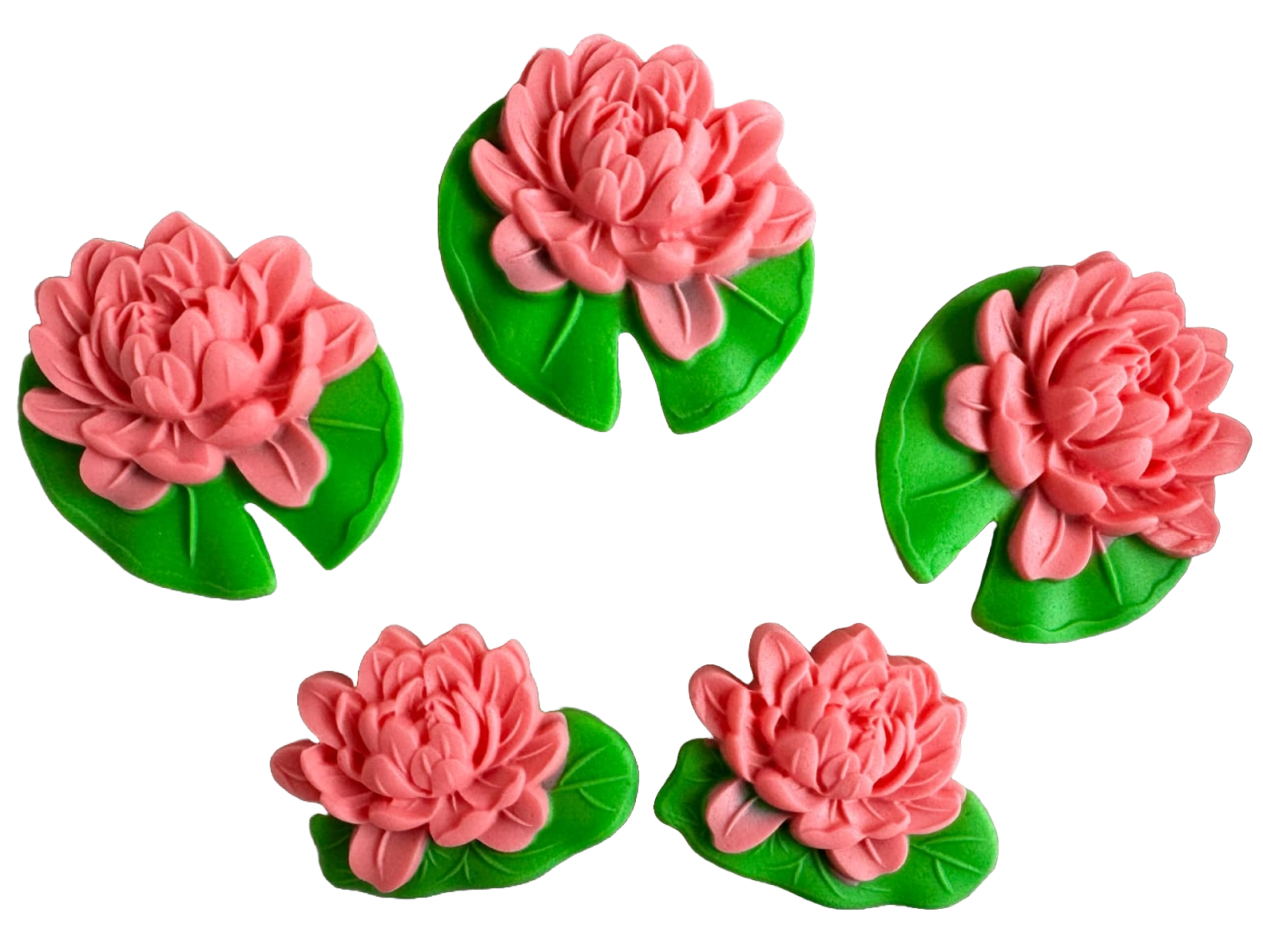 Set med 5 ätbara sockerpastadekorationer, rosa näckrosor Sockerpastadekorationer Naty Shop