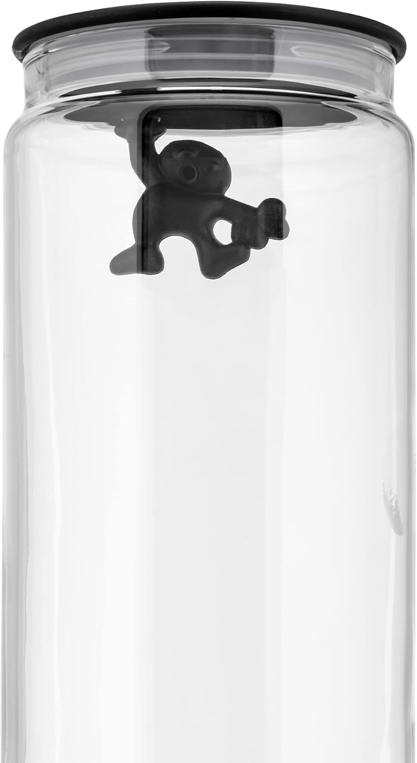 Alessi "Gianni" köksburk i glas med förseglat lock, termoplast, svart, 27,5 x 13,5 x 28 cm Matförvaringslådor Naty Shop