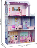 Olivia's Small World Giant Dollhouse, Stort trädockhus med möbler och tillbehör, 3-vånings dockhus för barn, dockhus för 12" dockor, 3 år + Naty Shop Dollhouses